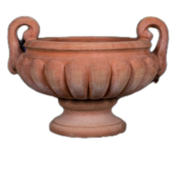 Impruneta Terracotta Pokal mit breiten Kanneluren und geschwungenen Griffen – handgefertigt und frostfest